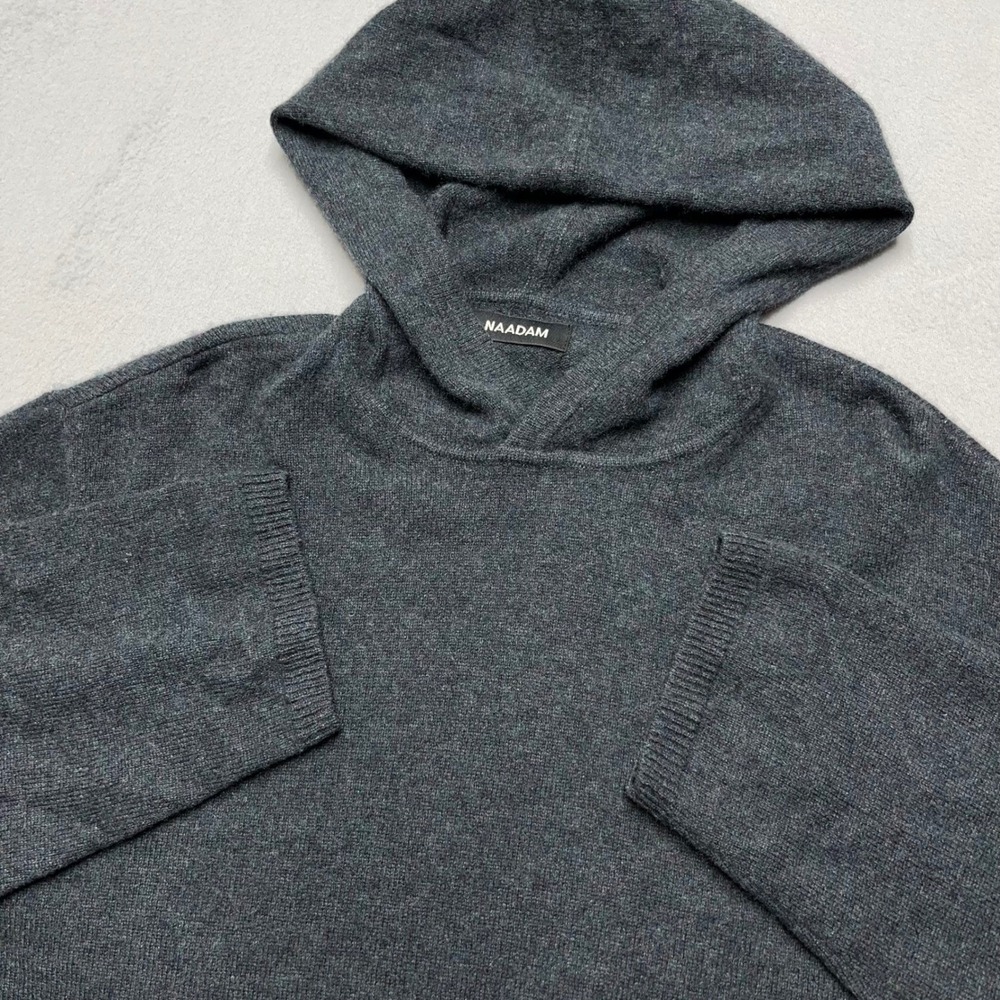 NAADAM men's Cashmere Hoodie‎ Large Charcoal Grey Pullover Sweater Knit luxury